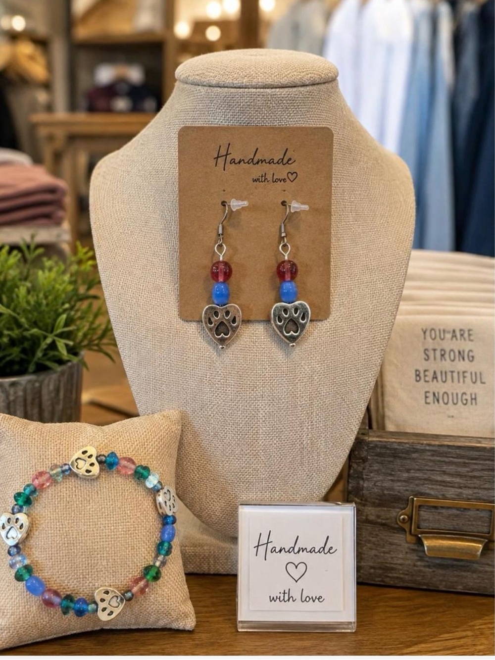 Hand Crafted Beaded Paw Print Jewelry Bundle